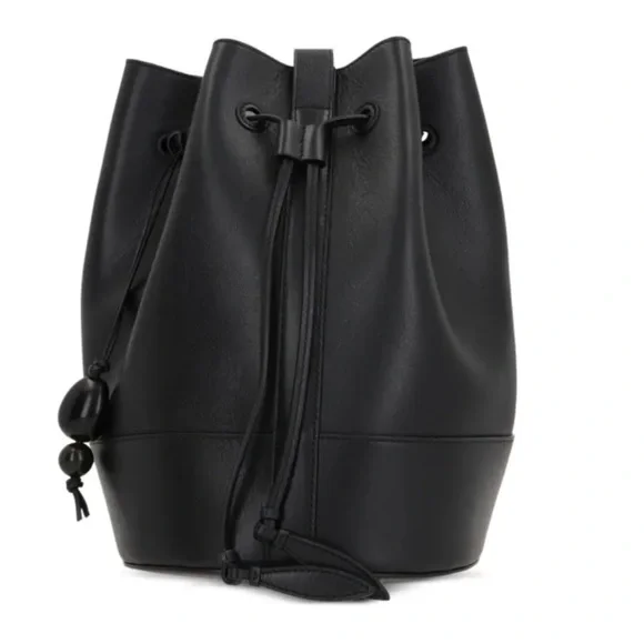 Classic Black Leather Shoulder Bag with Drawstring - Picture 7 of 7